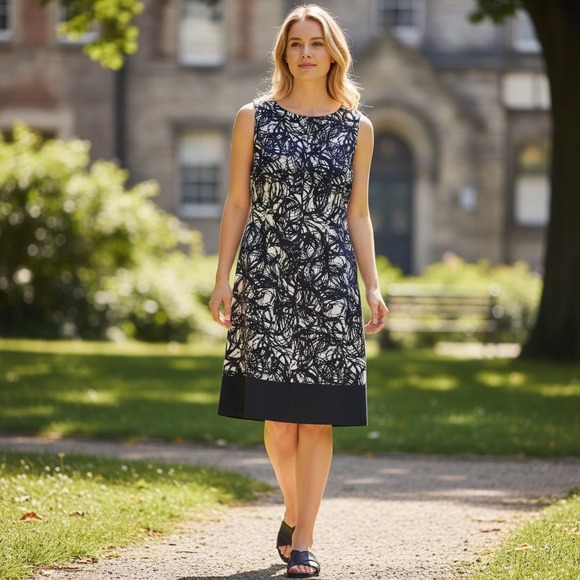 AB Studio Dresses & Skirts - AB Studio Womens 8 Dress Black White Print Whimsy Goth Sleèveless Comfort Casual